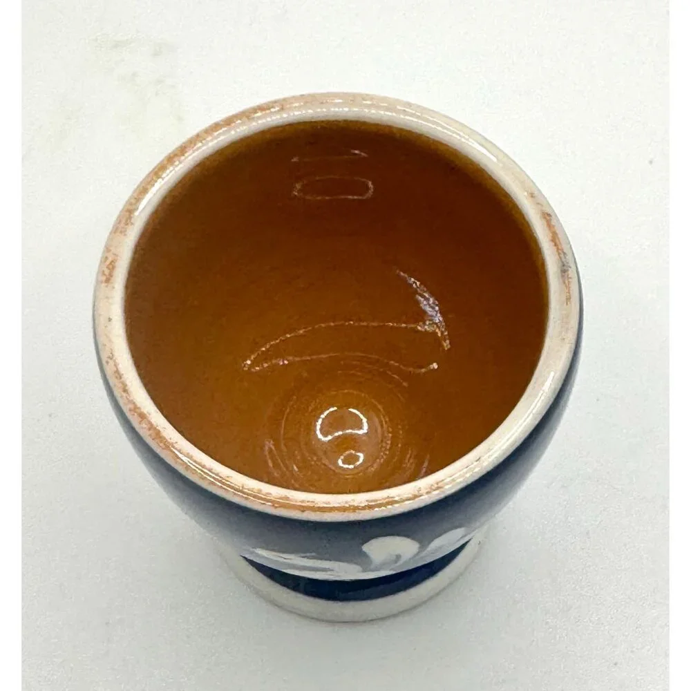 Vintage A. Bulle Dubuis Bosshard Mid-Century Blue "Peacock/Floral" Cup Vase - Picture 7 of 8